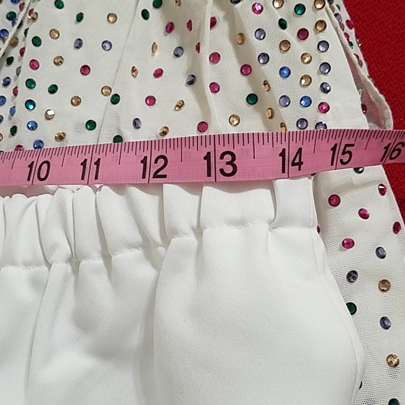PAGEANT OUTFIT Rhinestone covered white petal design top and pants showgirl Sm - Picture 5 of 8